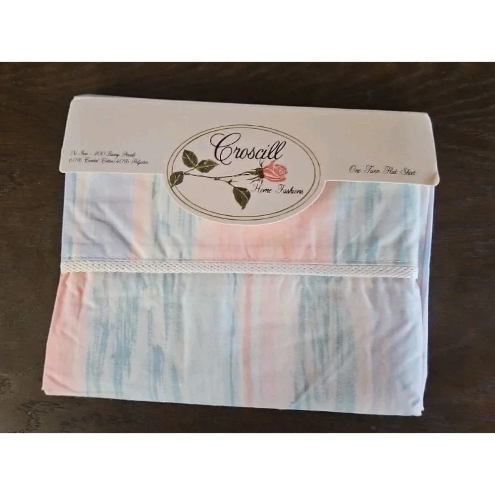 Croscil Brush Strokes Twin Flat Sheet 200TC Cotton Blend No Iron Percale Vintage